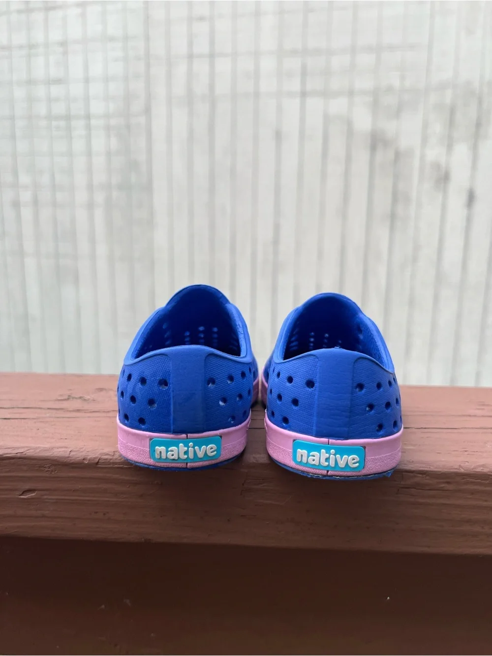 Native Shoes Kids Slip-On Water Shoes in Blue with Pink Toecaps